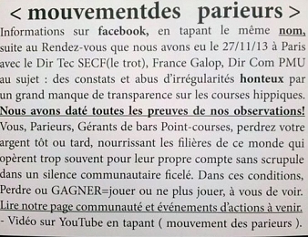Le Mouvement des Parieurs a distribué 3910 flyers à Auteuil