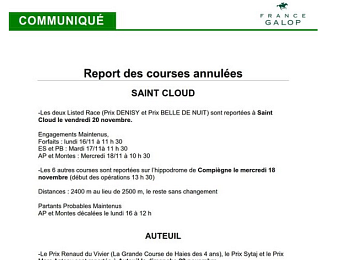 Le report des courses annulées de Saint-Cloud et Auteuil
