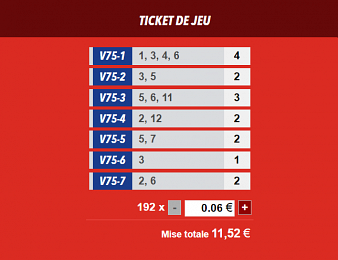 Notre ticket pour le V75 sur samedi 28 mars