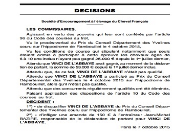 La décision des commissaires de la SECF